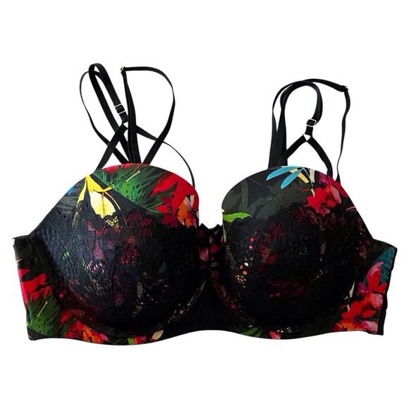 Cacique Plus Bra Harness Boost Strapless Stay Put Lace Detail Size 38D Tropical - Picture 12 of 12